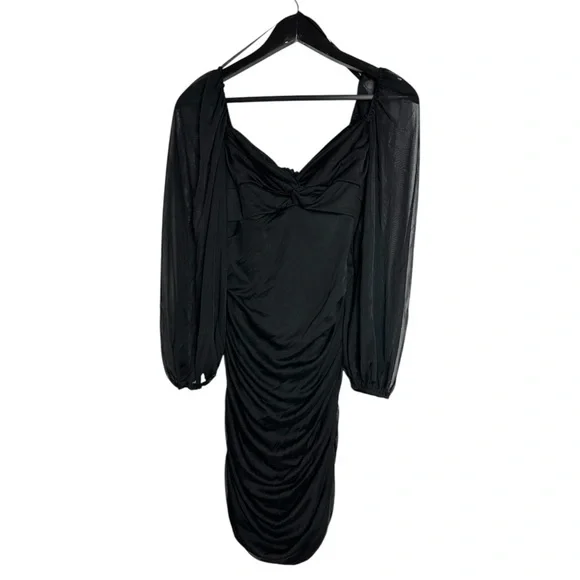 B Darlin Black Ruched Mesh Long Sleeve Bodycon Cut Out Mini Dress Size XL - Picture 5 of 15